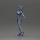 Dynamic woman striking a joyful pose in sporty red outfit - Only-Games