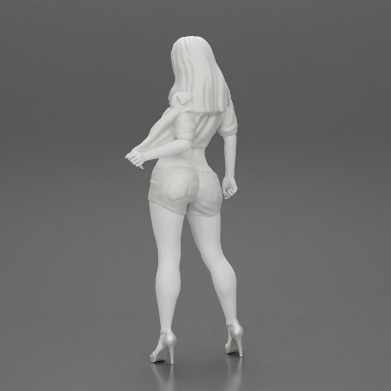 Sexy woman posing in short and shirt with open chest - Only-Games