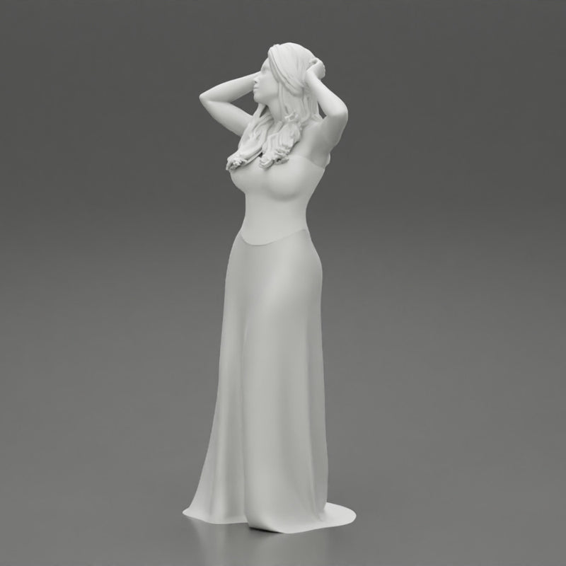 sexy girl in long dress with long hair standing - Only-Games