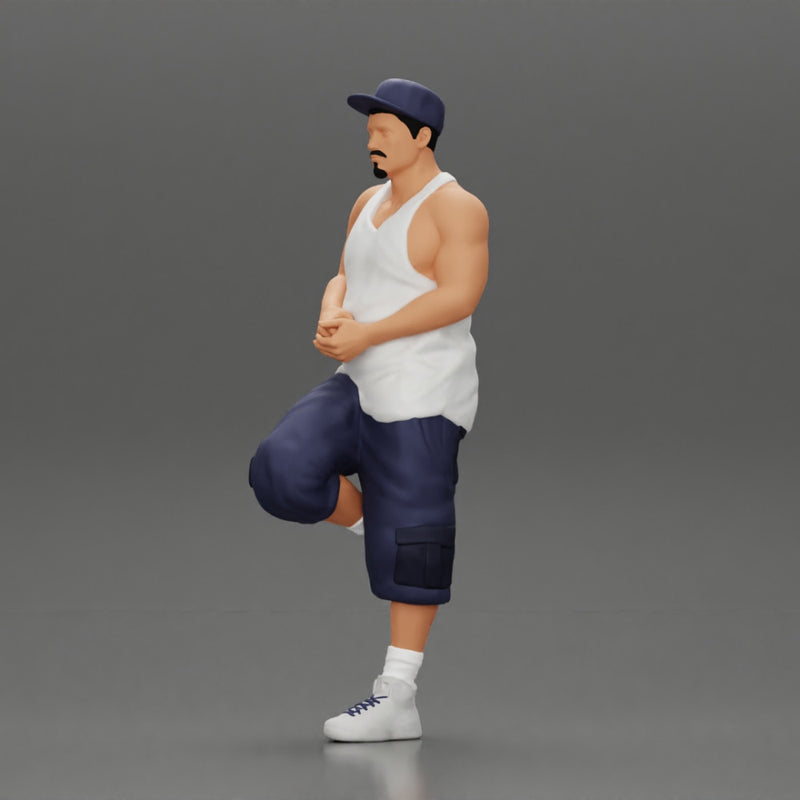 gangster in cap and short standing in one leg leaning against car - Only-Games