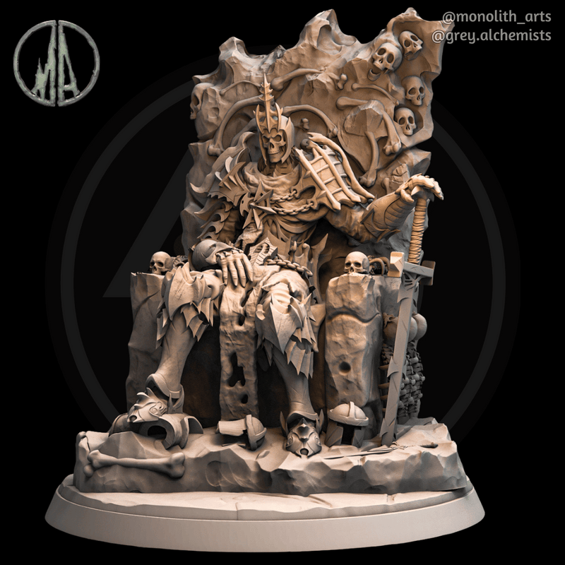 Skeleton King on the Throne - Fantasy Resin Miniature in 32mm - DnD Monsters