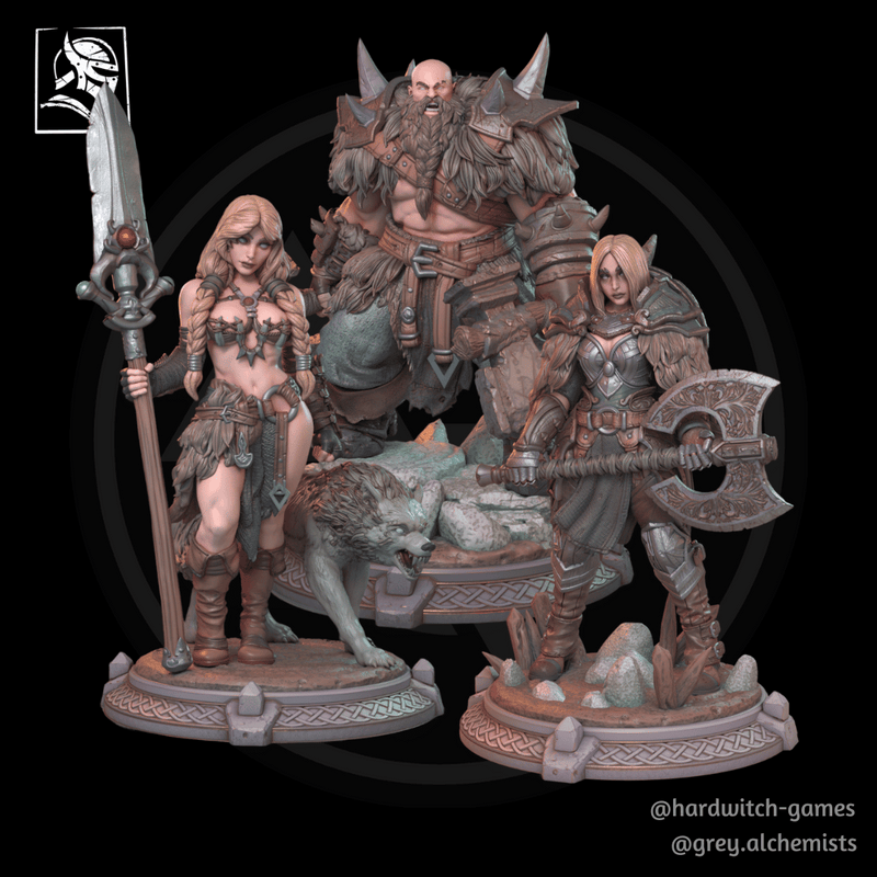 Night Wolf Tribe Bundle - 3 Fantasy Resin Miniatures in 32mm - DnD