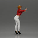 Confident woman in red jacket white leggings striking a pose - Only-Games