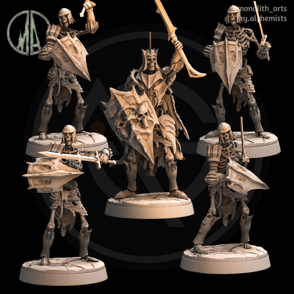 Skeleton Warriors Unit - Set of 5 Unique Fantasy Resin Miniatures in 32mm - DnD Monsters