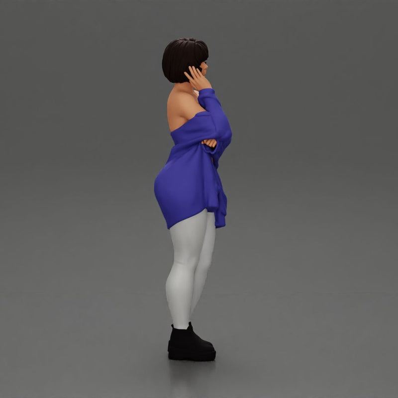 pretty nude girl with short hair posing in a sweater - Only-Games