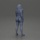 sporty happy girl standing in mini jacket and short with long hair - Only-Games