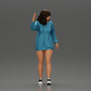 Sexy girl in a long shirt and shoes walks by waving hello to someone - Only-Games