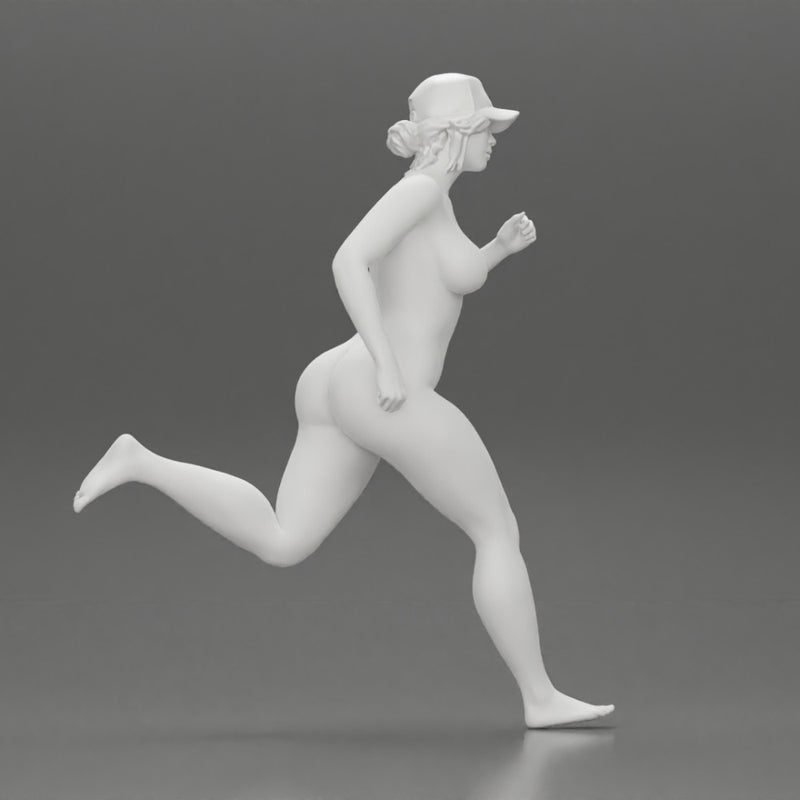 Naked woman running in cap