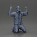 Asian gangster man in jacket sitting with his hands up ready to be arrested - Only-Games