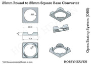 25mm Round to 25mm Square Bases Converters 3d Print - Only-Games