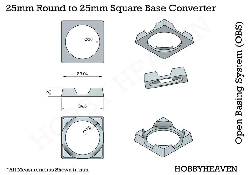 25mm Round to 25mm Square Bases Converters 3d Print - Only-Games
