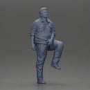 Fat Asian man looking upward in shirt and pants with one leg placed on a step - Only-Games