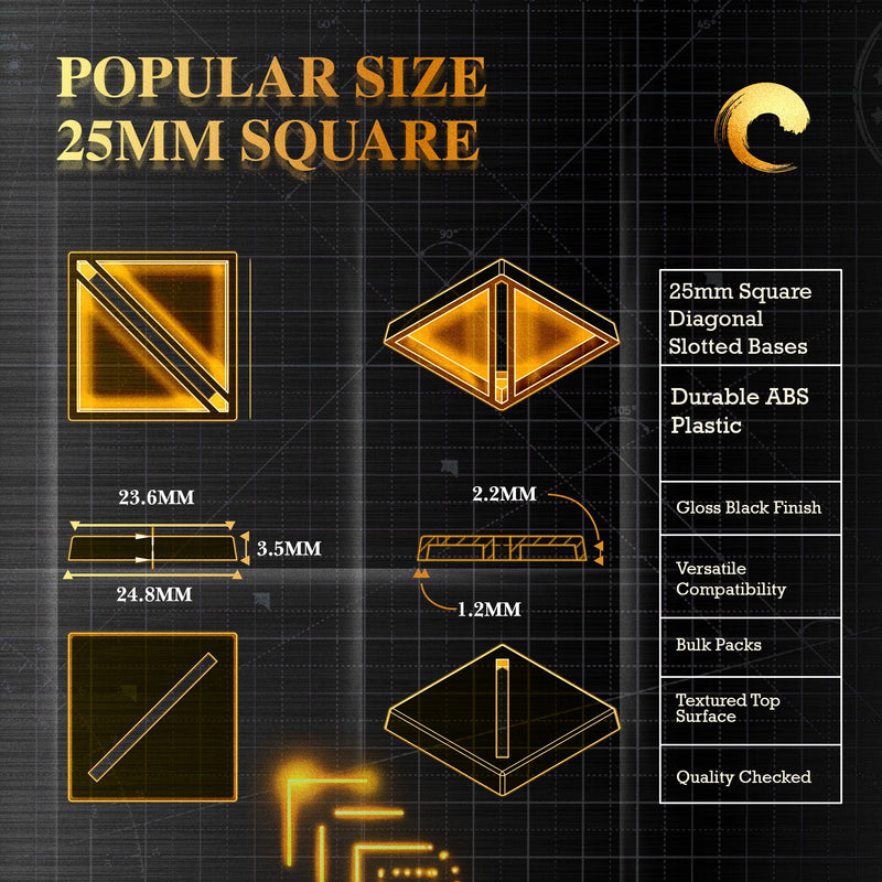 25mm Square Diagonal Slotted Plastic Bases - Only-Games