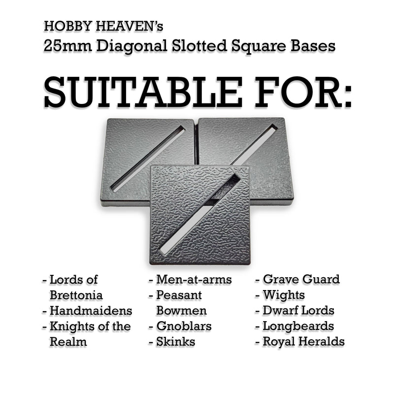 25mm Square Diagonal Slotted Plastic Bases - Only-Games