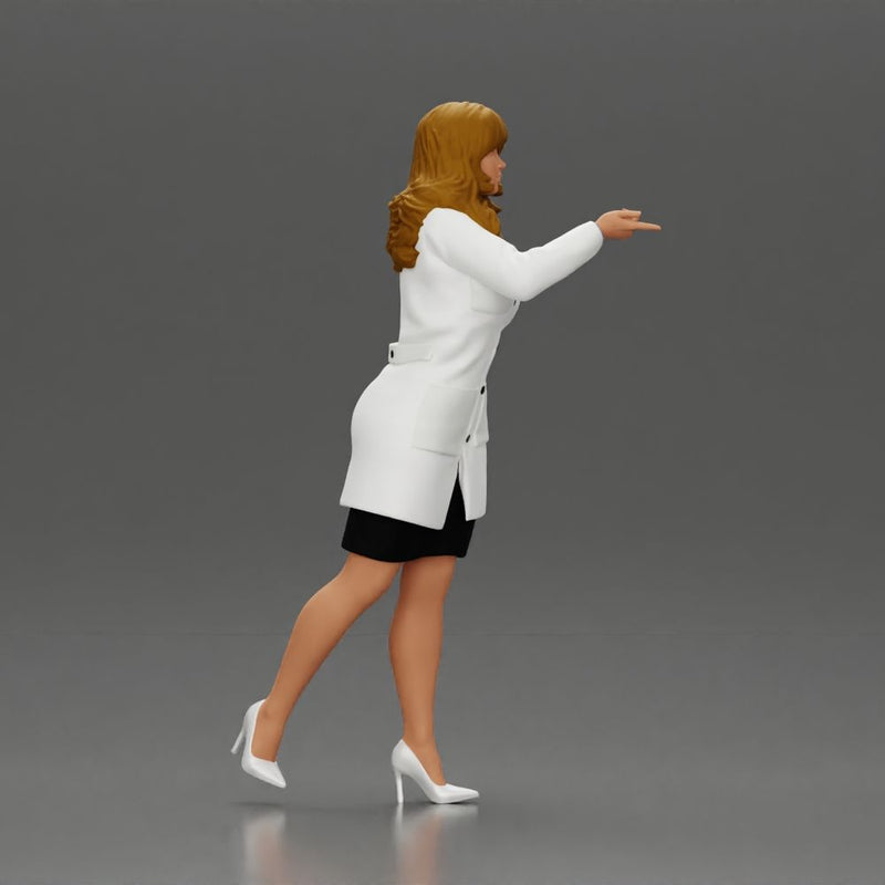 Elegant Teacher in White Coat Gesturing with Confidence and Professionalism - Only-Games