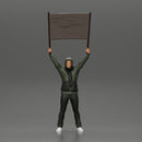 man in a hoodie and scarf is holding a banner - Only-Games