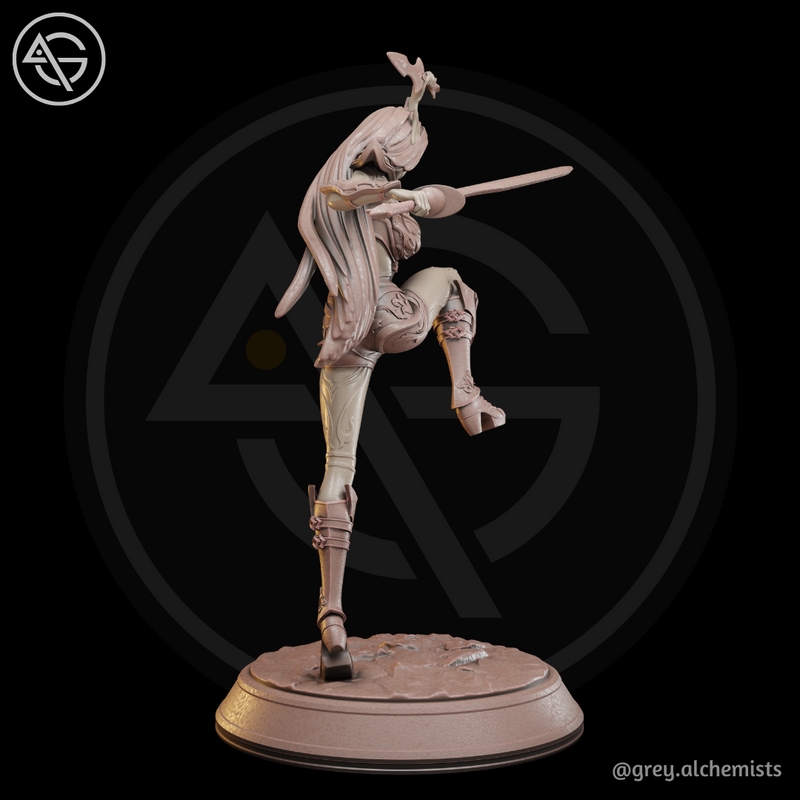 Rina the Drow Demon Hunter, Attack Pose 1 - Fantasy Resin Miniature in 75mm - DnD