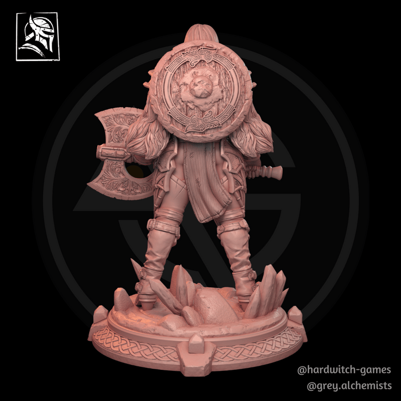 Feira Thurd the Human Barbaric Warrior with Shield - Fantasy Resin Miniature in 75mm - DnD