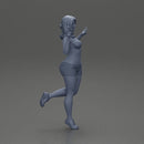 happy girl in a bra  and shorts, jumping on one leg - Only-Games