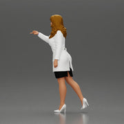 Elegant Teacher in White Coat Gesturing with Confidence and Professionalism - Only-Games