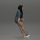 lowrider chola girl is leaning against the car, wearing a long open shirt with pigtails hair - Only-Games