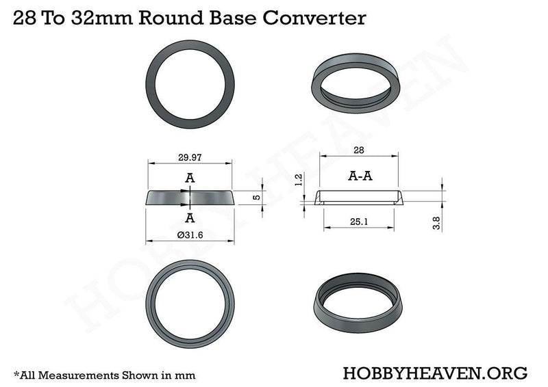 25mm to 28mm Round Base Converters ABS Plastic - Only-Games