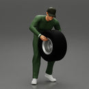 Auto mechanic walking and carrying tyre - Only-Games