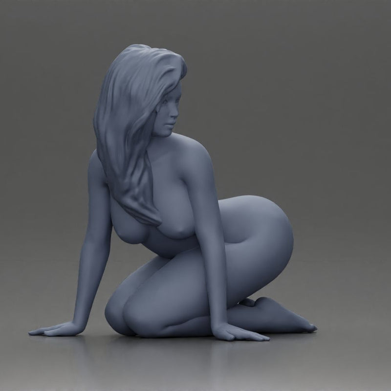 Naked Woman Kneeling Pin-Up Pose on the Beach - Only-Games
