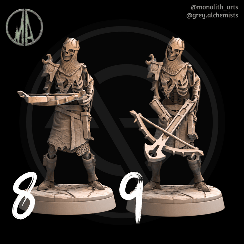 Army of Skeleton Crossbowmen - Set of 12 Poses - Fantasy Resin Miniatures in 32mm - DnD Monsters