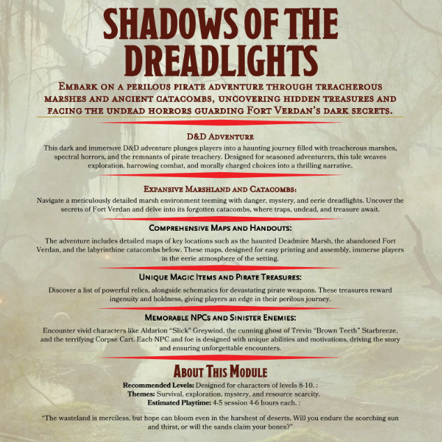 Shadows of the Dreadlights DnD Module: One Shot Adventure | Pirate | Treasure Hunt
