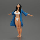 Sexy woman in Bikini and night robe opening Arms To the Sky - Only-Games