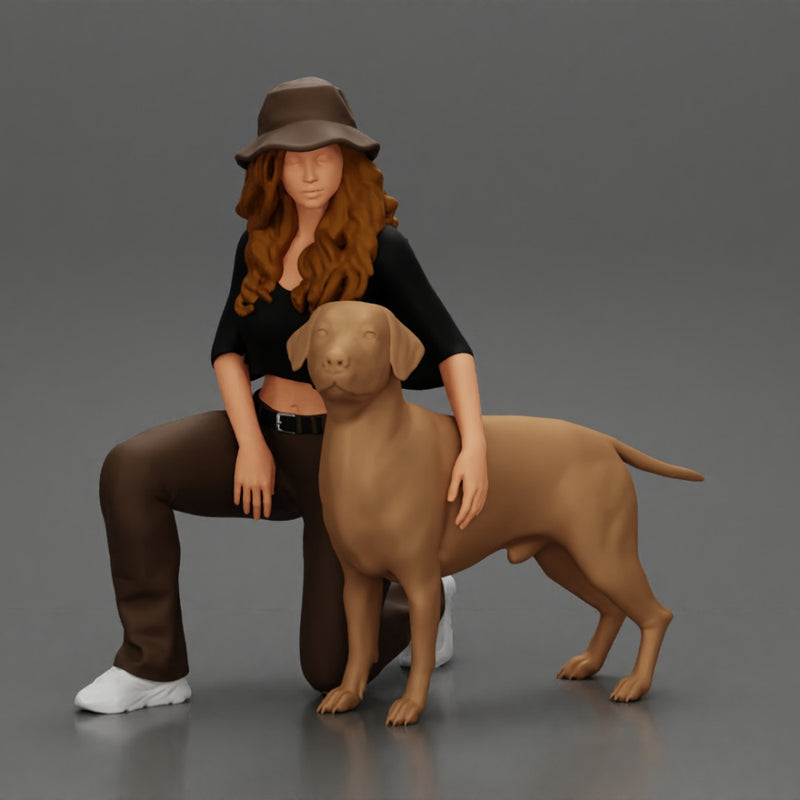 Chola Girl in hat sitting on knee hugging her dog - Only-Games
