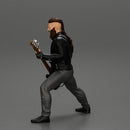 Rock man play white bass guitar in leather jacket  with long hair and beard - Only-Games