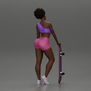 Black girl With Curly Hair Standing With Skateboard 2 - Only-Games