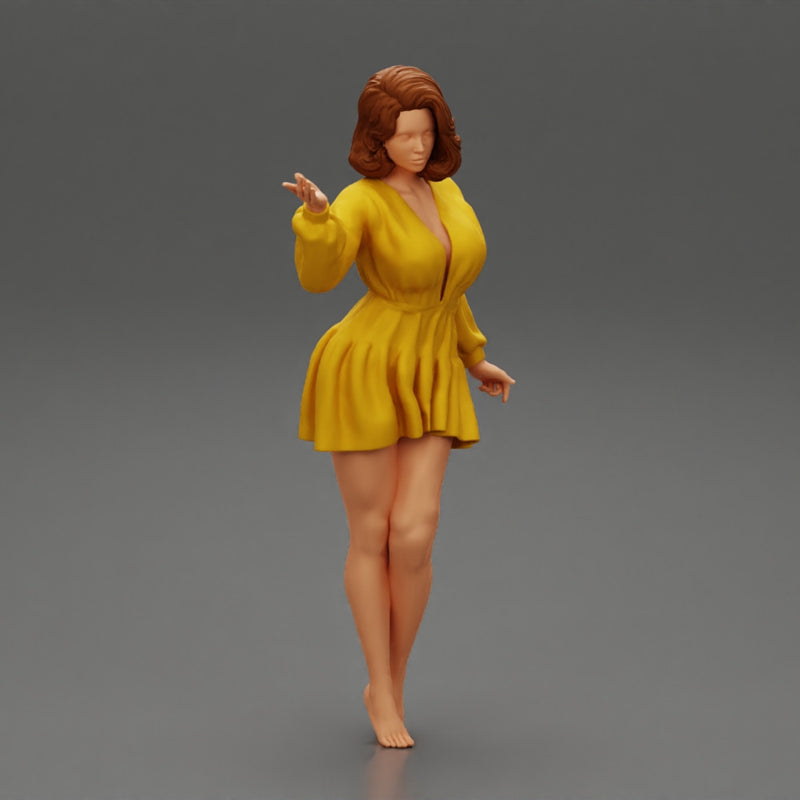 Stylish Beautiful Woman Wearing a V neck Dress - Only-Games