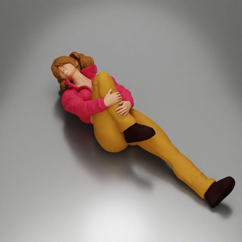 woman in mini jacket  lying on the floor touching her injured knee - Only-Games