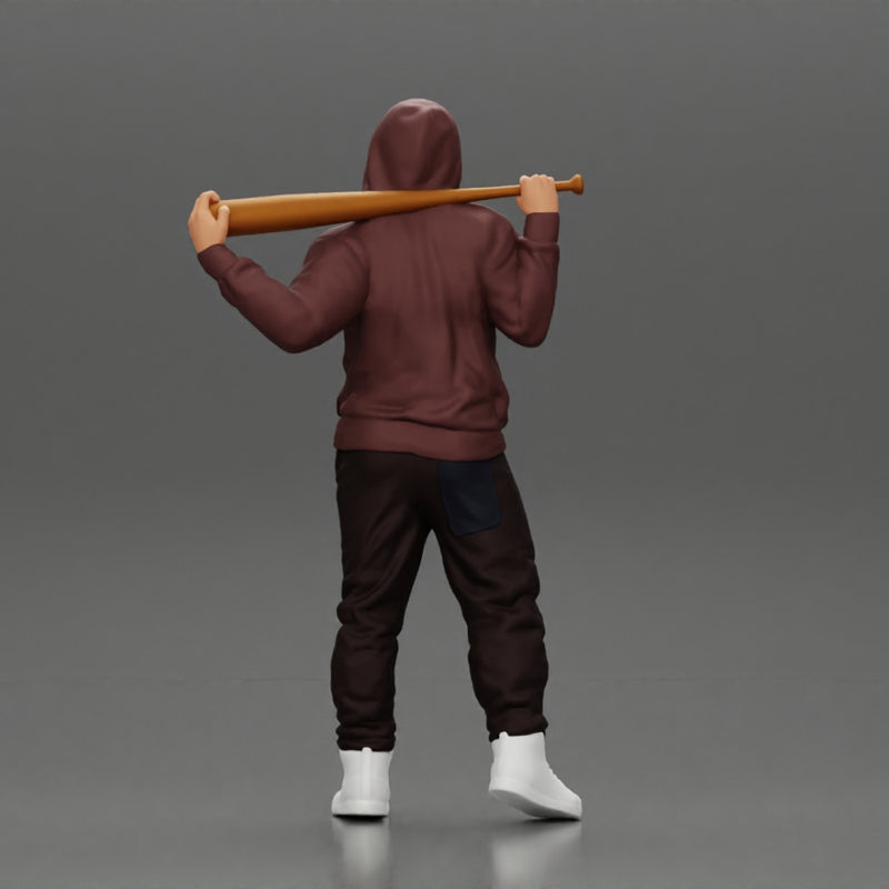 Gangster in hoodie sunglasses and cap holding A Baseball Bat on his shoulder - Only-Games