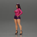 attractive woman posing in an open jacket and mini skirt next to a car with long hair - Only-Games