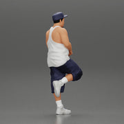 gangster in cap and short standing in one leg leaning against car - Only-Games