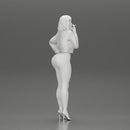 sexy girl in bikini and mini jacket standing smoking cigarette on the beach - Only-Games