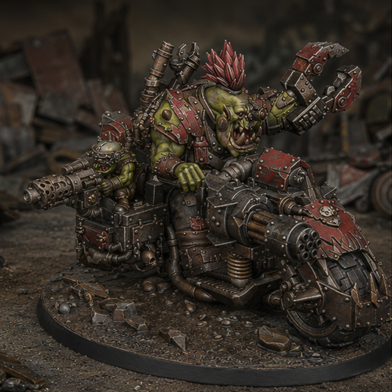 Skrappdakka Wazbike – Sci-Fi Orc Warlord Miniature | Scrap-Tech Tabletop Commander | Original Wargaming Model 120 x 92mm base