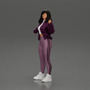 sexy girl in an open jacket and pants, posing happily - Only-Games