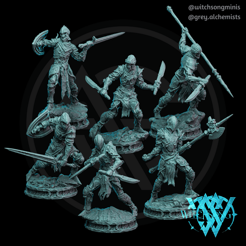 The Undead Soldiers Set - 6 Fantasy Miniatures in 32mm - DnD Monsters - Only-Games