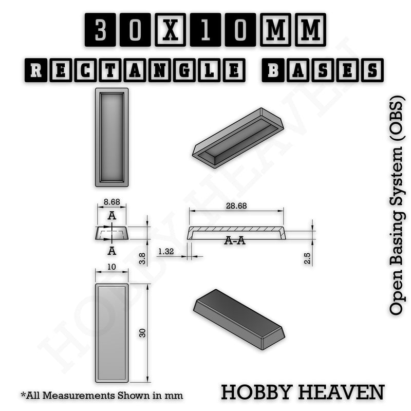 Rectangle Bases Range Sizes - 75x30mm to 125x40mm Medium Sizes 3d Print Full Range Tabletop Games - Only-Games