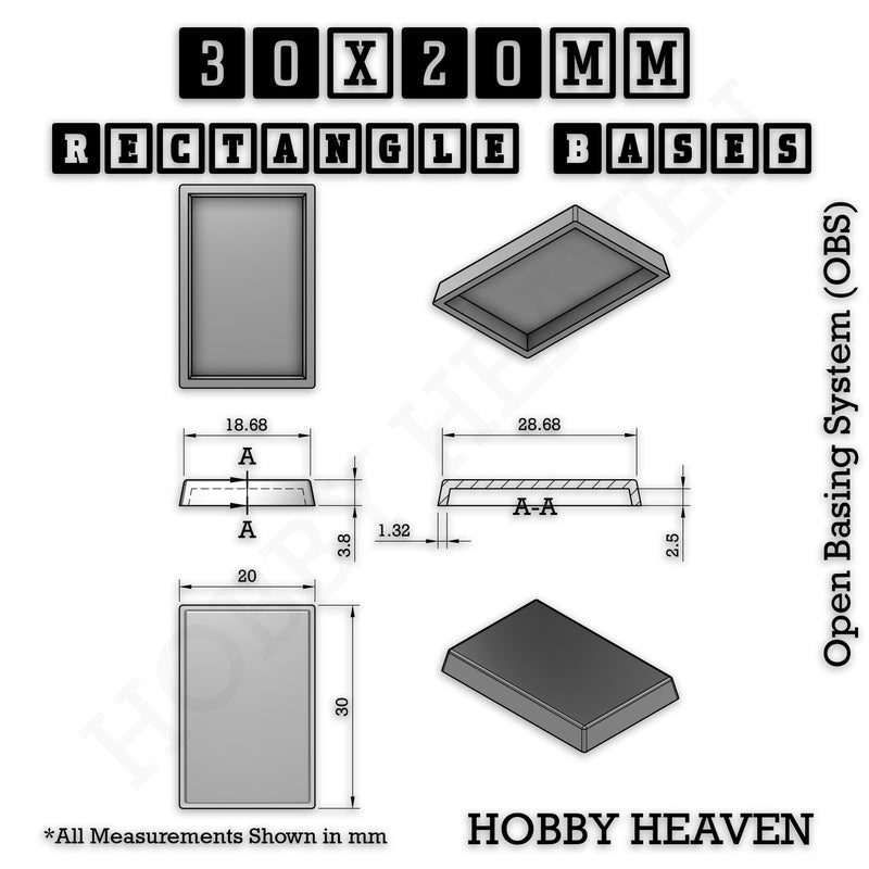 Rectangle Bases Range Sizes - 75x30mm to 125x40mm Medium Sizes 3d Print Full Range Tabletop Games - Only-Games