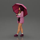 Pretty Girl with an Umbrella in Open Sweater and shorts Posing and Standing - Only-Games