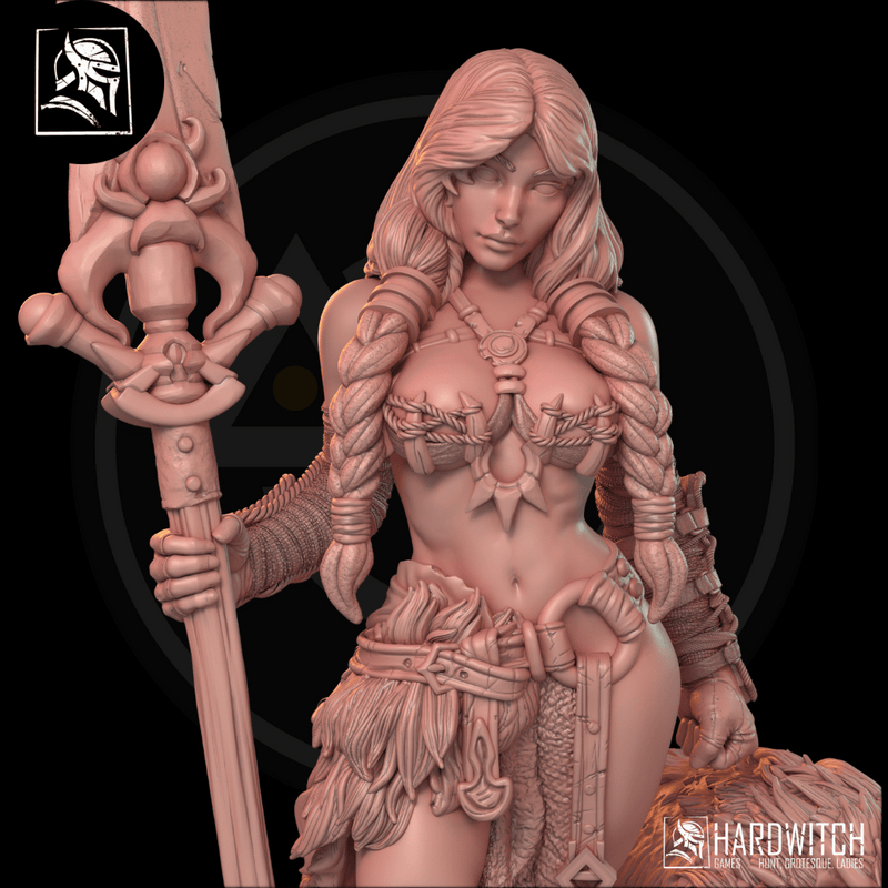 Alva Thurd the Human Spearman with Wolf - Fantasy Resin Miniature in 32mm - DnD