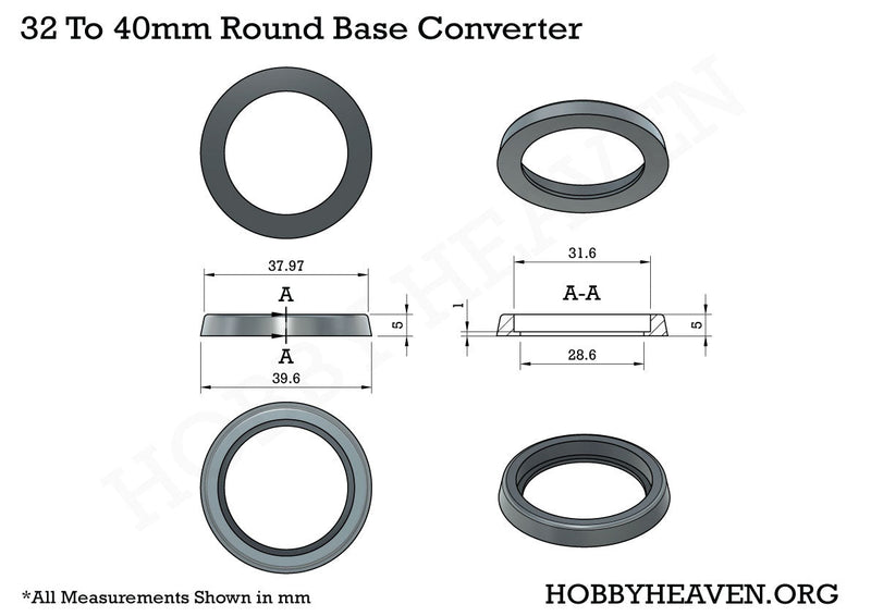 32 to 40mm Round Bases Converters 3d Print - Only-Games