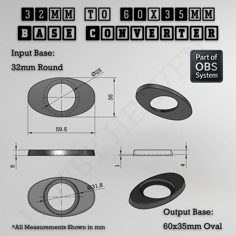 Round To Oval Bases Size Converters 3d Print Full Range - Only-Games