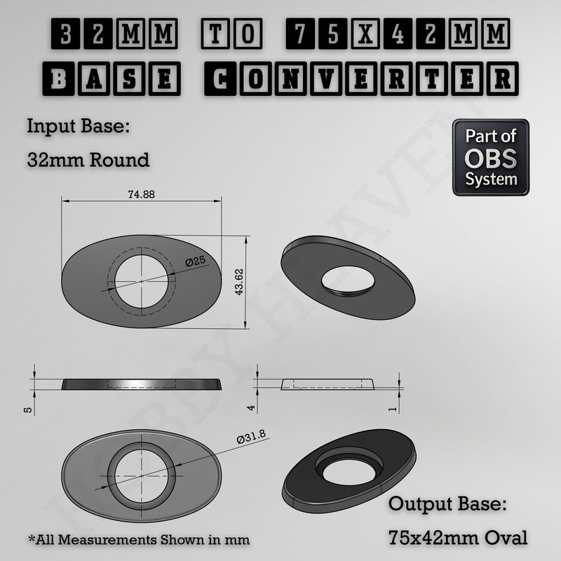 Round To Oval Bases Size Converters 3d Print Full Range - Only-Games